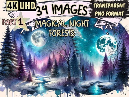 Magical Night Forests Clipart Cute forest art - Wonders Artist