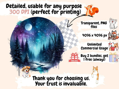 Magical Night Forests Clipart Cute forest art - Wonders Artist