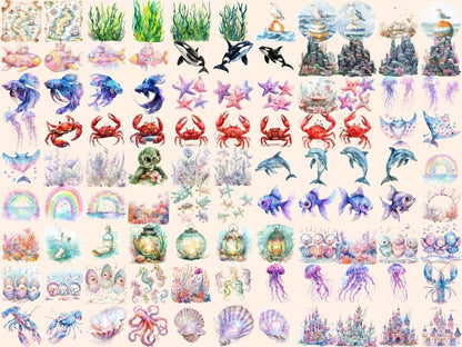 Magical Ocean Watercolor Clipart Enchanted Sea Art - Wonders Artist