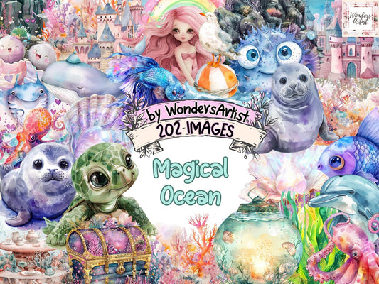 Magical Ocean Watercolor Clipart - High - Quality Instant Digital Download for Creative Projects