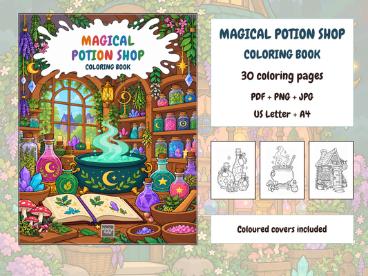 Magical Potion Shop Coloring Book — complete digital bundle