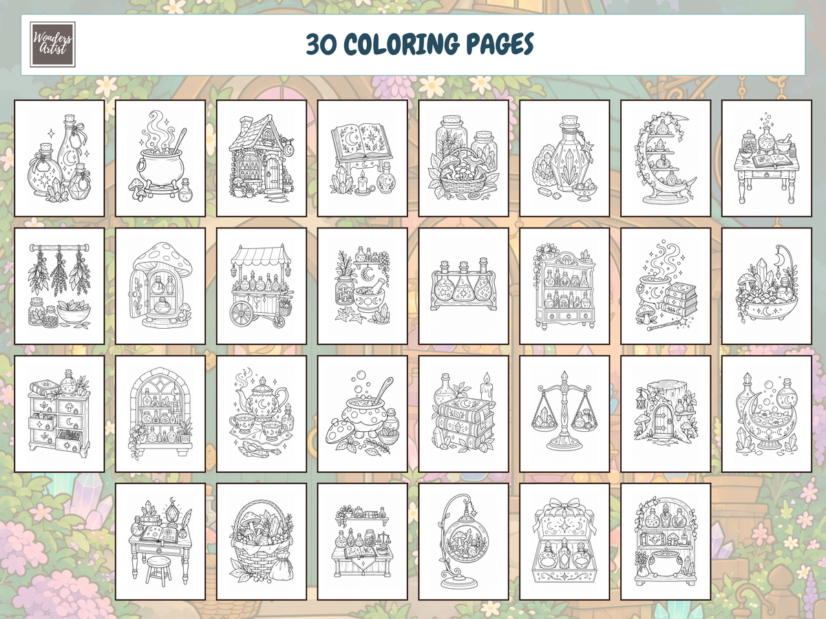 Magical Potion Shop Coloring Book — all 30 coloring pages