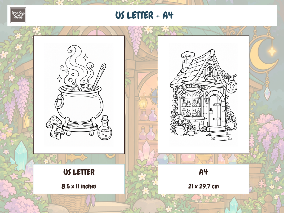 Magical Potion Shop Coloring Book — print sizes