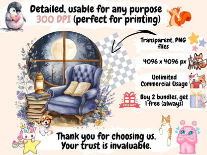 Magical Reading Nook Watercolor Clipart book clipart - Wonders Artist