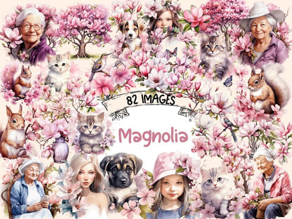 Magnolia Watercolor Clipart floral blossoms png - Wonders Artist