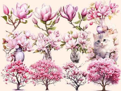 Magnolia Watercolor Clipart floral blossoms png - Wonders Artist