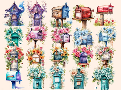Mailboxes Watercolor Clipart floral mailbox png - Wonders Artist