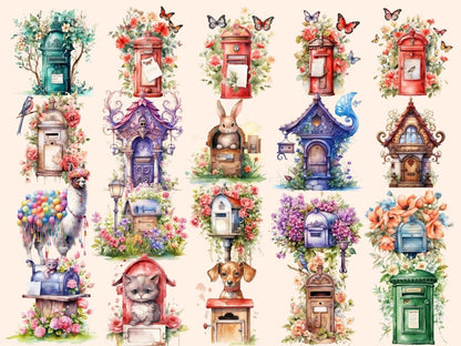 Mailboxes Watercolor Clipart floral mailbox png - Wonders Artist