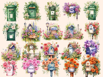 Mailboxes Watercolor Clipart floral mailbox png - Wonders Artist