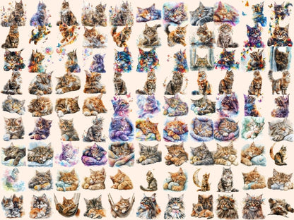 Maine Coons Watercolor Clipart Adorable Maine Coon - Wonders Artist