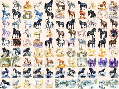 Majestic Horses Watercolor Clipart elegant horse art equestrian clipart graceful horse png - WondersArtist