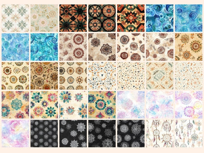 Mandalas Seamless Pattern Digital Papers boho mandala print colorful mandalas digital paper - WondersArtist