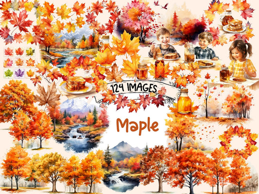 Maple Watercolor Clipart - High - Quality Instant Digital Download for Creative Projects