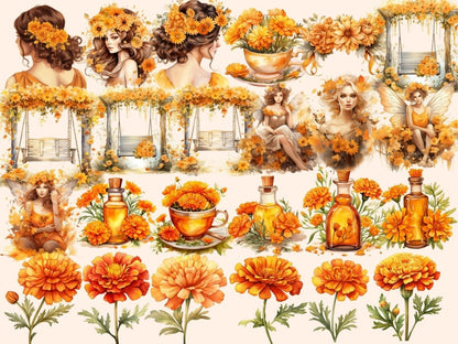 Marigold Watercolor Clipart autumn clipart - Wonders Artist