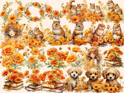 Marigold Watercolor Clipart autumn clipart - Wonders Artist