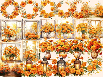 Marigold Watercolor Clipart autumn clipart - Wonders Artist