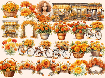 Marigold Watercolor Clipart autumn clipart - Wonders Artist
