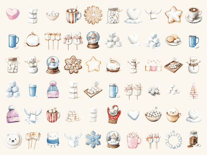 Marshmallow Winter Watercolor Clipart All Bundles Clipart Line Art - WondersArtist