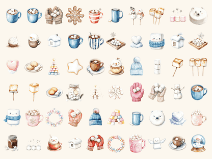 Marshmallow Winter Watercolor Clipart All Bundles Clipart Line Art - WondersArtist