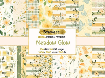 Meadow Glow Seamless Pattern Digital Papers botanical print - Wonders Artist