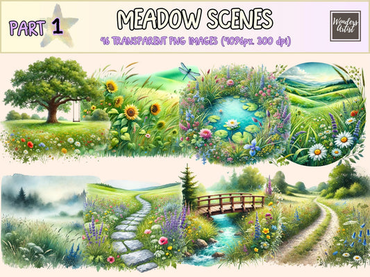 Meadow Scenes Clipart - High - Quality Instant Digital Download for Creative Projects