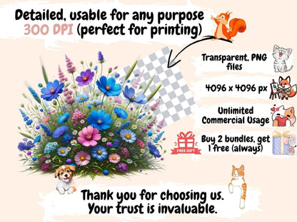 Meadow Wildflowers Clipart Cute wildflower art - Wonders Artist