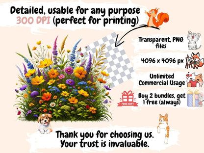 Meadow Wildflowers (P2) Clipart Cute wildflower art - Wonders Artist