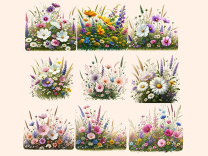 Meadow Wildflowers (P2) Clipart Cute wildflower art - Wonders Artist