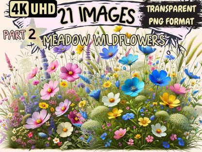 Meadow Wildflowers (P2) Clipart Cute wildflower art - Wonders Artist