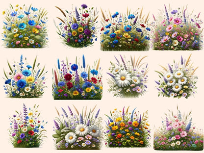 Meadow Wildflowers (P2) Clipart Cute wildflower art - Wonders Artist