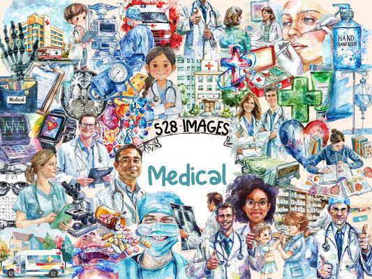 Medical Watercolor Clipart - High - Quality Instant Digital Download for Creative Projects