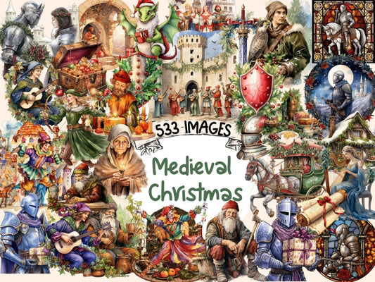 Medieval Christmas Watercolor Clipart antique christmas - Wonders Artist
