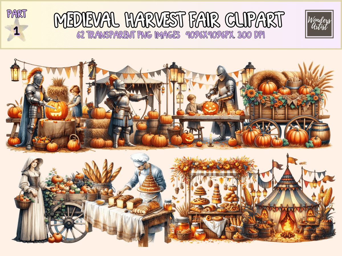 Medieval Harvest Fair Clipart All Bundles Clipart Line Art - WondersArtist