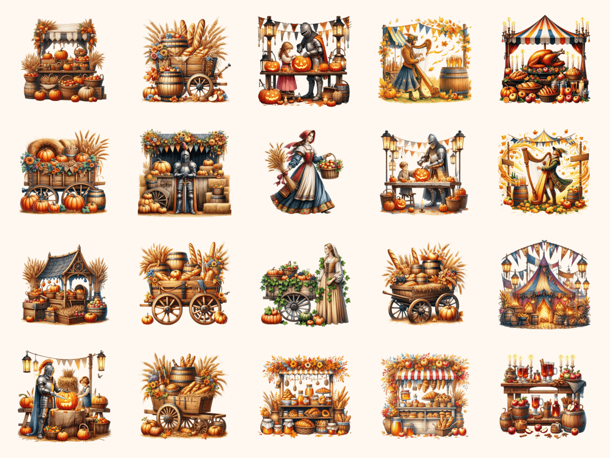 Medieval Harvest Fair Clipart All Bundles Clipart Line Art - WondersArtist