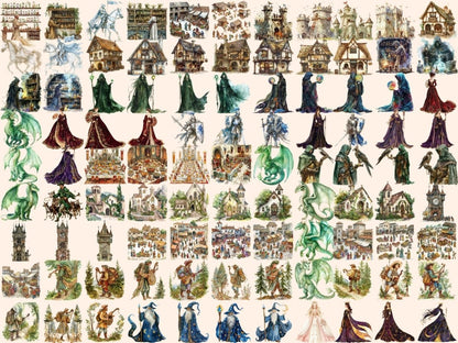 Medieval Town Watercolor Clipart ancient clipart - Wonders Artist