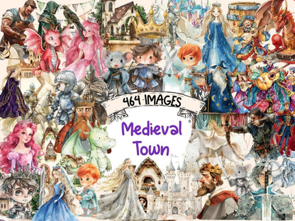 Medieval Town Watercolor Clipart ancient clipart - Wonders Artist
