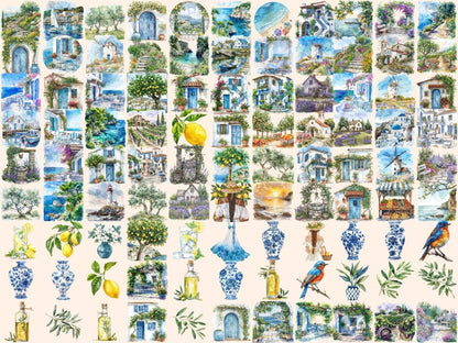 Mediterranean Summer Watercolor Clipart Beach Clipart - Wonders Artist