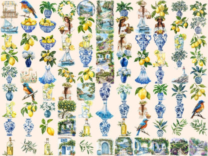 Mediterranean Summer Watercolor Clipart Beach Clipart - Wonders Artist