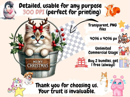 Meowy Christmas Clipart Cat Christmas Print - Wonders Artist