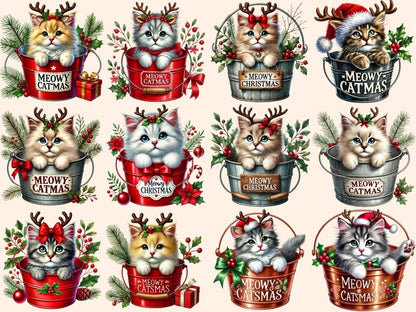 Meowy Christmas Clipart Cat Christmas Print - Wonders Artist
