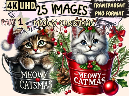 Meowy Christmas Clipart Cat Christmas Print - Wonders Artist
