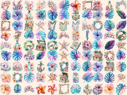 Mermaid Flowers Watercolor Clipart Fantasy Mermaid Art - Wonders Artist