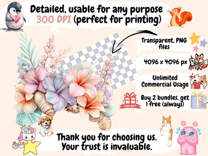 Mermaid Flowers Watercolor Clipart Fantasy Mermaid Art - Wonders Artist