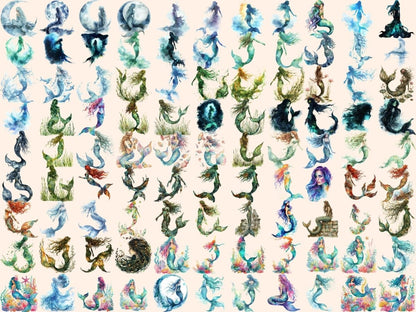 Mermaids Watercolor Clipart fairy tale clipart - Wonders Artist