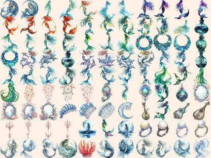 Mermaids Watercolor Clipart fairy tale clipart - Wonders Artist