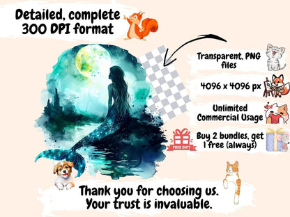 Mermaids Watercolor Clipart fairy tale clipart - Wonders Artist