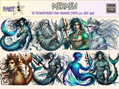 Mermen Clipart aquatic clipart - Wonders Artist