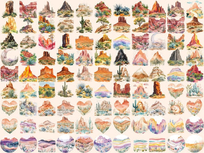 Mesas & Buttes Watercolor Clipart Buttes PNG Art - Wonders Artist