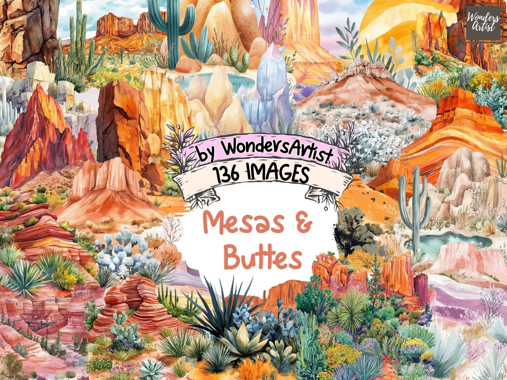 Mesas & Buttes Watercolor Clipart - High - Quality Instant Digital Download for Creative Projects