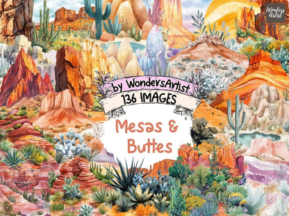 Mesas & Buttes Watercolor Clipart Buttes PNG Art - Wonders Artist